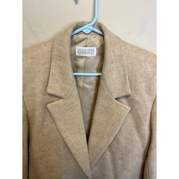 Vintage Lands End 100% Wool Tan Jacket Blazer Twee Classic Style Fit Size 4P - Picture 6 of 12